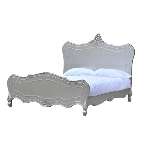 Classic French Provincial Ornate Wooden Bed Frame with Silver Finish