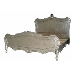 Classic French Provincial Ornate Wooden Bed Frame with Silver Finish