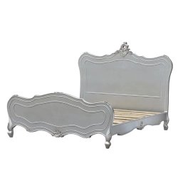 Classic French Provincial Ornate Wooden Bed Frame with Silver Finish