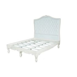 Classic White Upholstered Tufted Headboard Bed Frame Wood