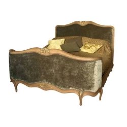Classic Ornate Upholstered Bed with Carved Wood Frame