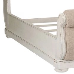 Elegant Classic Empire Style Sleigh Bed with Gold Wood Frame and Tufted Cream Upholstery