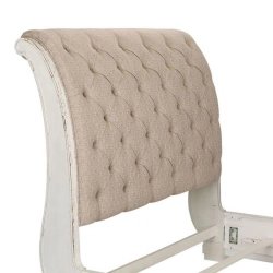 Elegant Classic Empire Style Sleigh Bed with Gold Wood Frame and Tufted Cream Upholstery