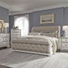 Elegant Classic Empire Style Sleigh Bed with Gold Wood Frame and Tufted Cream Upholstery