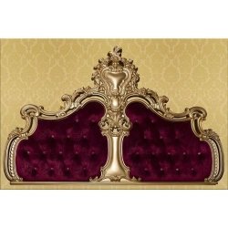 Luxury Royal Classic Carved Gold Finish Bed with Velvet Upholstery