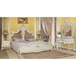 Luxury Royal Classic Carved Gold Finish Bed with Velvet Upholstery