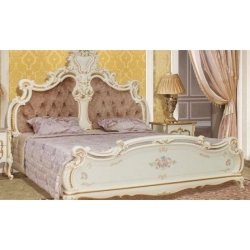Luxury Royal Classic Carved Gold Finish Bed with Velvet Upholstery