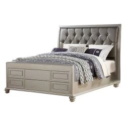Modern Glam Tufted Headboard Platform Bed with Metallic Finish