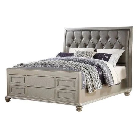 Modern Glam Tufted Headboard Platform Bed with Metallic Finish