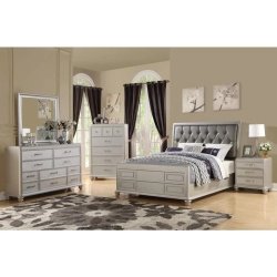 Modern Glam Tufted Headboard Platform Bed with Metallic Finish