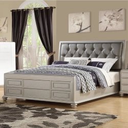 Modern Glam Tufted Headboard Platform Bed with Metallic Finish