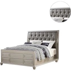 Modern Glam Tufted Headboard Platform Bed with Metallic Finish