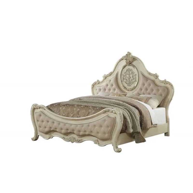 Classic Baroque Upholstered Bed with Ornate Carvings Classic Baroque Upholstered Bed with Ornate Carvings