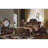 Luxury Ornate Carved Wood Bed with Fabric Headboard
