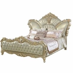 Classic Ornate Carved Upholstered King Bed