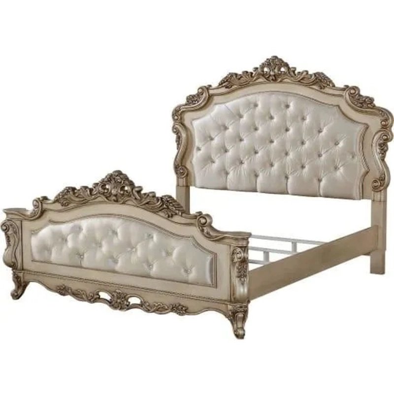 Elegant Ornate Carved Wood Tufted Upholstered Bed Frame Elegant Ornate Carved Wood Tufted Upholstered Bed Frame