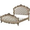 Elegant Ornate Carved Wood Tufted Upholstered Bed Frame