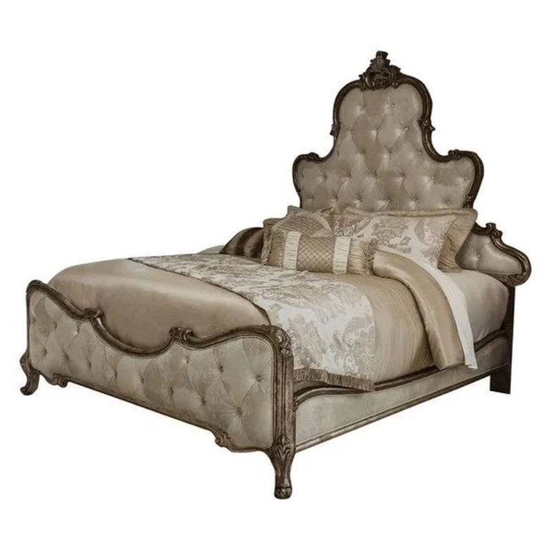Luxury Tufted Upholstered Bed Frame Classic Carved Wood Luxury Tufted Upholstered Bed Frame Classic Carved Wood