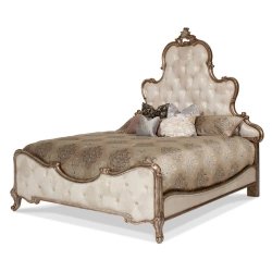 Luxury Tufted Upholstered Bed Frame Classic Carved Wood