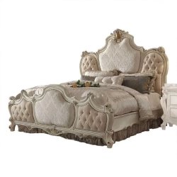 Classic Luxury Carved Upholstered Wooden Bed Frame