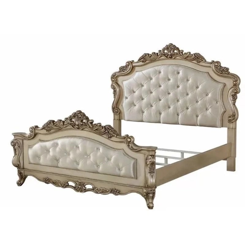 Classic Upholstered Tufted Panel Bed Frame with Carved Accents Classic Upholstered Tufted Panel Bed Frame with Carved Accents