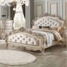 Classic Upholstered Tufted Panel Bed Frame with Carved Accents