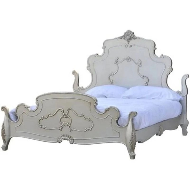 Luxury French Classic Carved Wooden Bed Frame Antique White Finish Luxury French Classic Carved Wooden Bed Frame Antique White Finish