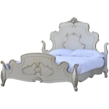 Luxury French Classic Carved Wooden Bed Frame Antique White Finish