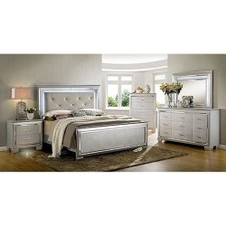Luxurious Grey Upholstered Tufted Platform Bed with LED Lighting