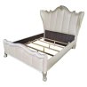 Luxury Classic Upholstered Wingback Bed with Gold Accents and Stud Trim