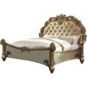 Luxury Classic Carved Wood Bed with Tufted Headboard