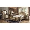 Luxury Classic Carved Wood Bed with Tufted Headboard