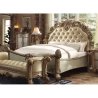 Luxury Classic Carved Wood Bed with Tufted Headboard