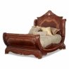 Luxury Carved Wood Sleigh Bed with Upholstered Headboard