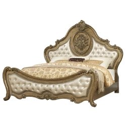 Ornate Classic Wood and Upholstered Bed Frame