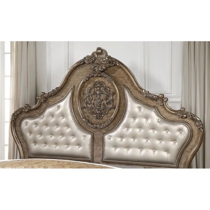 Exquisite Hand Carved Luxury Bedroom Bed with Upholstered Headboard and Footboard