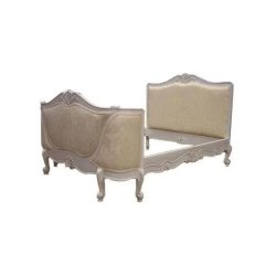 Handcrafted Wooden Bed Frame, Classic French Style with Upholstered Headboard