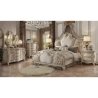 Luxury Classic Carved Wood Bed with Upholstered Headboard and Footboard