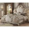 Luxury Classic Carved Wood Bed with Upholstered Headboard and Footboard