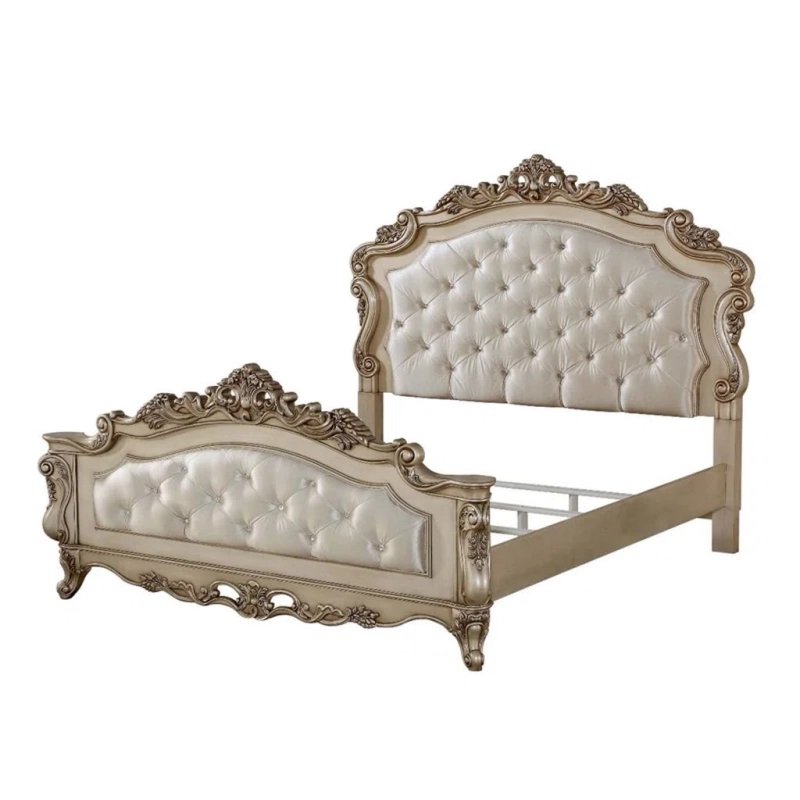 Classic Carved Upholstered Bed Frame with Tufted Headboard Classic Carved Upholstered Bed Frame with Tufted Headboard