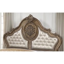 Elegant Carved Ornate Tufted Upholstered Bed Frame