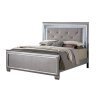Modern Grey Upholstered Bed Frame with LED Light Headboard and Mirrored Trim