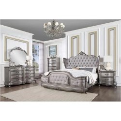 Luxury Classic Silver Tufted Upholstered Bed Frame