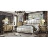 Classic White Upholstered Bed Frame with Gold Accents