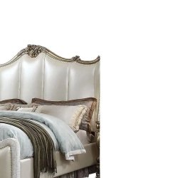 Classic White Upholstered Bed Frame with Gold Accents
