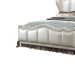 Classic White Upholstered Bed Frame with Gold Accents
