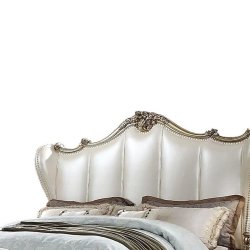 Classic White Upholstered Bed Frame with Gold Accents
