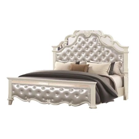 Elegant White Wood Tufted Upholstered Queen Bed Frame