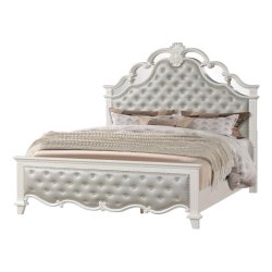 Elegant White Wood Tufted Upholstered Queen Bed Frame