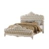 Classic Tufted Upholstered Bed with Carved Frame
